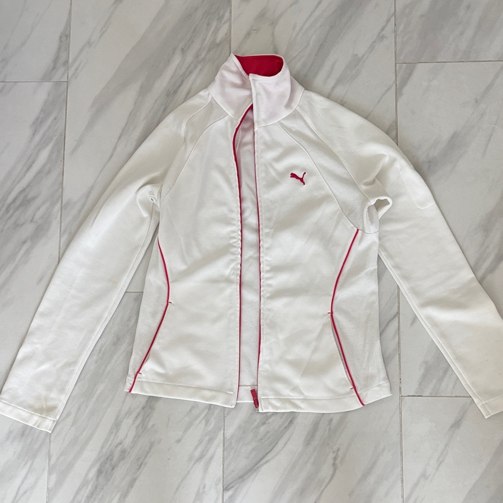 Puma Women's White Jacket with Pink Details